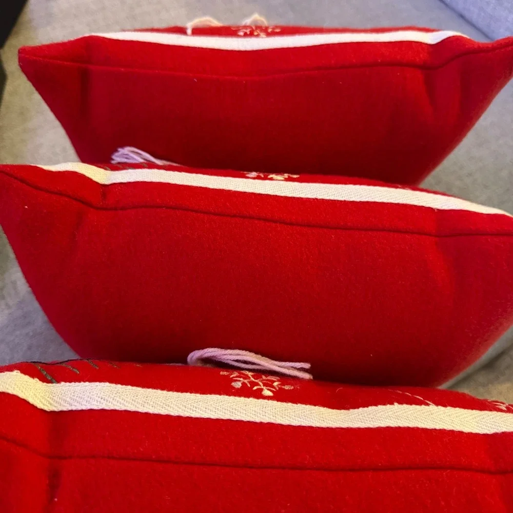 Crate & Barrel Snowday Red Wool Embroidered Snowman Throw Pillows Set of 3 12x12